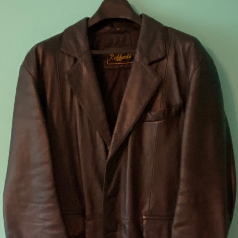 100% Genuine Leather Suit in Black - Coat (46R) & Pants (36x32)